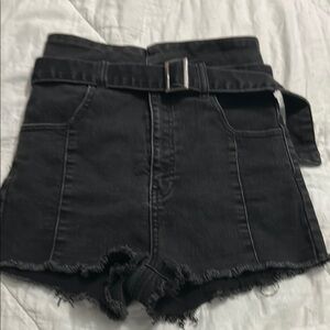 Windsor high waisted Black Denim Belted Women's Shorts (S)
